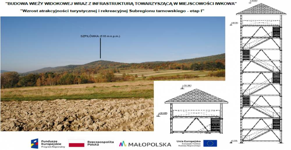 Prace nad budową wieży widokowej w Iwkowej